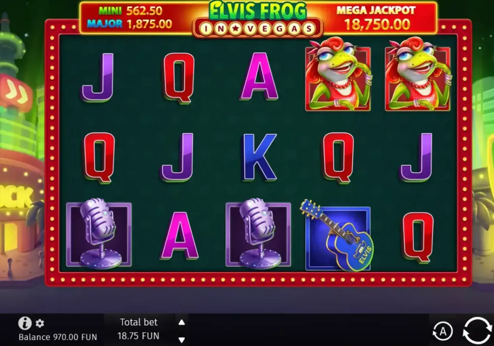 Elvis Frog in Vegas – Main game reels with symbols
